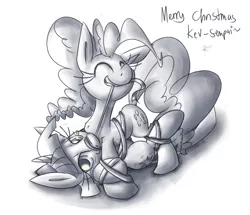 Size: 2962x2550 | Tagged: suggestive, artist:leadhooves, derpibooru import, pinkie pie, twilight sparkle, pony, bondage, bound together, eyes closed, female, females only, lesbian, mare, monochrome, ribbon, shipping, tied up, twinkie