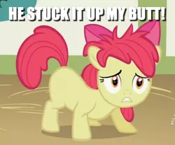 Size: 616x510 | Tagged: apple bloom, caption, derpibooru import, edit, edited screencap, image macro, implied foalcon, implied rape, meme, screencap, suggestive