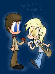 Size: 1200x1630 | Tagged: artist:mcnuggyy, cute, david tennant, derpibooru import, derpy hooves, doctor who, doctor whooves, food, human, humanized, letter, muffin, safe, time turner