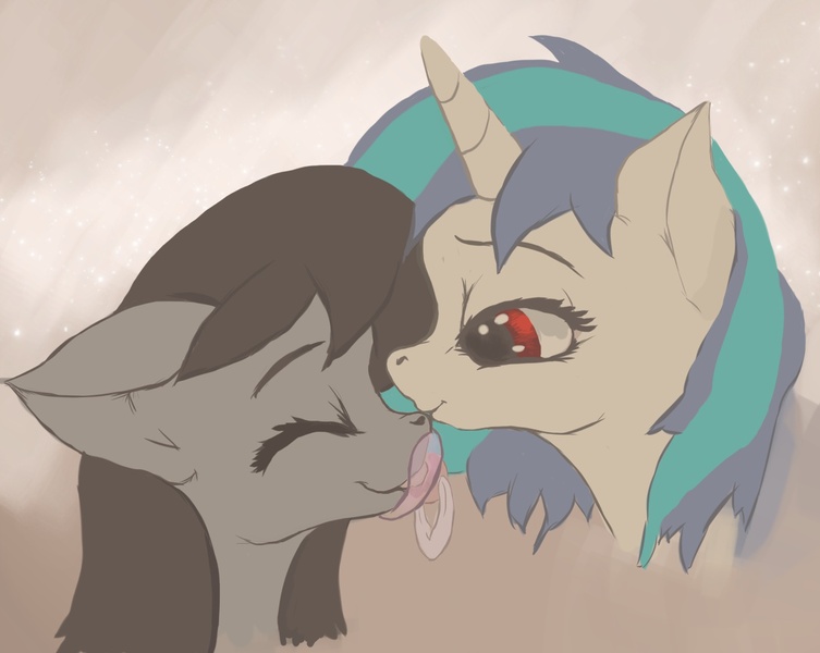 Size: 1231x981 | Tagged: questionable, artist:asdfasfasda, derpibooru import, octavia melody, vinyl scratch, pony, adult foal, ageplay, female, kissing, lesbian, mare, pacifier, scratchtavia, shipping