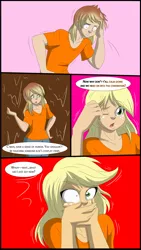 Size: 3508x6228 | Tagged: safe, artist:tfsubmissions, derpibooru import, part of a set, applejack, human, comic:the mane attraction, equestria girls, inspiration manifestation, brony, comic, convention, male to female, part of a series, possessed, rule 63, transformation, transgender transformation, water, wet