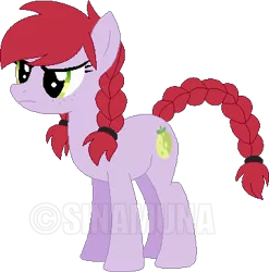 Size: 362x367 | Tagged: artist:selenaede, artist:sinamuna, base doll, base used, braid, braided tail, cutie mark, derpibooru import, doll, freckles, green eyes, grumpy, oc, oc:crab apple, red hair, safe, simple background, solo, toy, transparent background, unofficial characters only, watermark