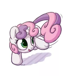 Size: 1100x1200 | Tagged: safe, artist:bobdude0, derpibooru import, sweetie belle, pony, unicorn, behaving like a cat, chasing own tail, cute, diasweetes, female, filly, kitty belle, open mouth, simple background, solo, white background