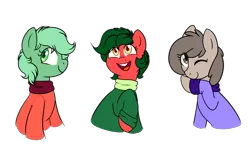 Size: 2227x1449 | Tagged: artist:caballerial, bust, colored pupils, derpibooru import, oc, oc:apple, oc:grass, oc:stone, one eye closed, pony town, safe, smiling, unofficial characters only, wink, wives