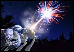 Size: 3044x2167 | Tagged: safe, artist:great-5, derpibooru import, oc, oc:stargazer, unofficial characters only, pony, unicorn, 4th of july, explosion, explosive fart, face down ass up, fart, female, fireworks, lightmare, mare, murica, night, open mouth, patriotic, raised tail, smiling, solo, tail, united states