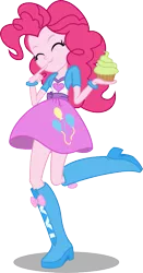 Size: 445x850 | Tagged: safe, artist:seahawk270, derpibooru import, pinkie pie, equestria girls, friendship games, balloon, boots, bracelet, clothes, cupcake, cute, dessert, diapinkes, eyes closed, food, giggling, happy, high heel boots, jewelry, raised leg, skirt, solo, vector