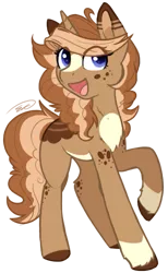 Size: 343x558 | Tagged: safe, artist:doekitty, derpibooru import, oc, unofficial characters only, pony, unicorn, curly hair, cute, female, markings, open mouth, raised leg, simple background, smiling, solo, transparent, transparent background