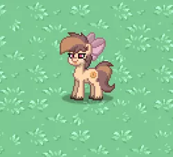 Size: 527x480 | Tagged: safe, derpibooru import, oc, oc:chocolate donut, unofficial characters only, pony town, bedroom eyes, cutie mark, freckles, hair bow, solo, tongue out