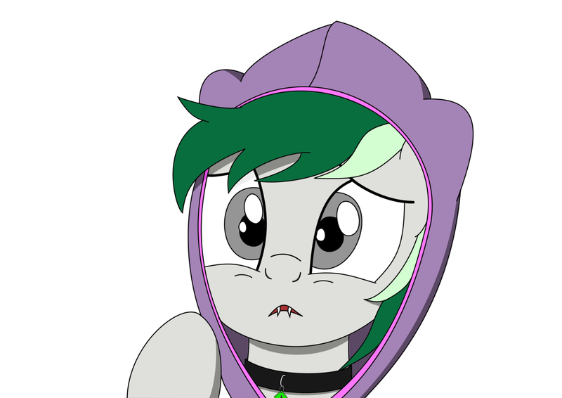 Size: 1280x905 | Tagged: safe, artist:emerald tear, derpibooru import, oc, oc:emerald tear, unofficial characters only, earth pony, pony, clothes, collar, fangs, hoodie, solo