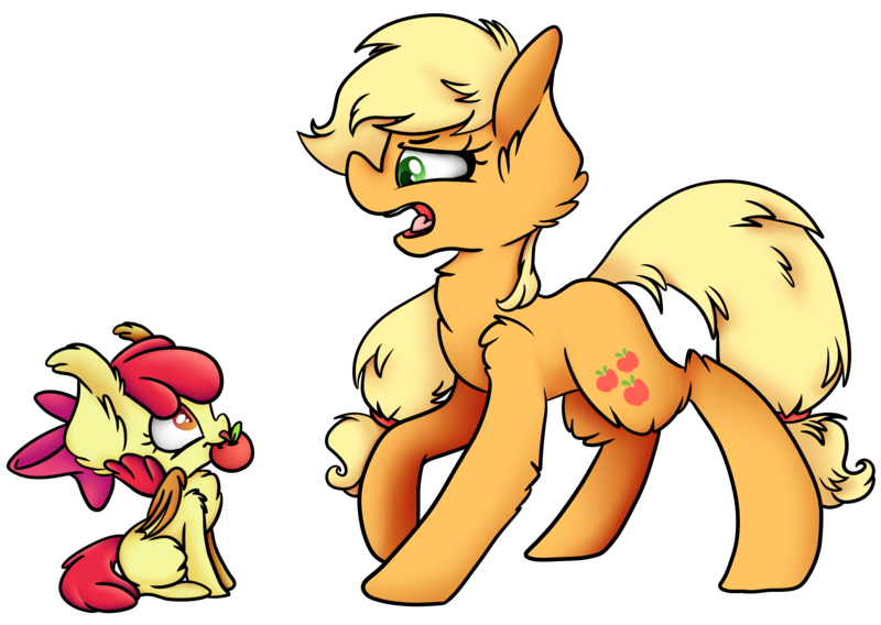 Size: 11447x8127 | Tagged: safe, artist:cutepencilcase, derpibooru import, apple bloom, applejack, bat pony, pony, absurd resolution, apple, bat ponified, bloombat, fluffy, food, mouth hold, race swap, simple background, transparent background