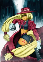 Size: 1280x1810 | Tagged: alucard, applejack, artist:rayzor-sharp, breasts, busty applejack, crossover, derpibooru import, female, hellsing, human, humanized, pony coloring, safe, solo, tailed humanization, weapon