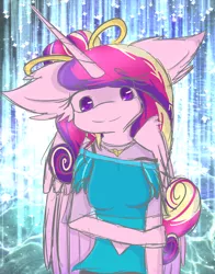 Size: 1024x1309 | Tagged: anthro, artist:scarlet-vexin, clothes, derpibooru import, jewelry, midriff, necklace, princess cadance, safe, sketchy, solo