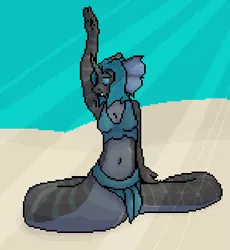 Size: 311x338 | Tagged: anthro, armpits, artist:graytr, belly button, changeling, derpibooru import, female, lamia, midriff, oc, oc:synch, original species, pixel art, safe, solo, unofficial characters only
