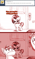 Size: 792x1344 | Tagged: 2 panel comic, airhorn, animated, apple bloom, artist:jaxonian, ask fapplebloom, babs seed, burn, comic, cutie mark crusaders, dank memes, derpibooru import, eyeshadow, fapplebloom, get out frog, makeup, mlg, open mouth, raised eyebrow, scootaloo, smiling, suggestive, sweetie belle, text, that's the wrong number, tumblr
