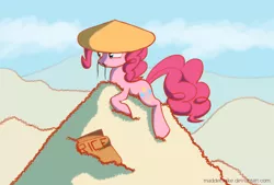 Size: 1643x1113 | Tagged: artist:maddermike, artist:madthemike, conical hat, derpibooru import, food, hat, moustache, pile, pinkie pie, rice, safe, solo, wat