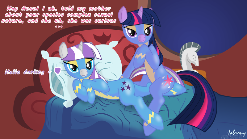 Size: 4296x2417 | Tagged: questionable, artist:jabrony-mlp, derpibooru import, twilight sparkle, twilight velvet, oc, oc:anon, pony, unicorn, anatomically correct, bed, bedroom, bedroom eyes, clothes, female, implied anon, implied infidelity, incest, infidelity, latex, lesbian, milf, mother and daughter, my body is ready, nudity, shipping, show accurate, show accurate porn, twicest, unicorn twilight, velvet sparkle, wonderbolts uniform