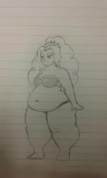 Size: 768x1280 | Tagged: dead source, suggestive, artist:evillarry1234, derpibooru import, adagio dazzle, equestria girls, adagio wobble, belly, belly button, big belly, blushing, fat, female, lined paper, monochrome, obese, sketch, solo, solo female, traditional art, wide hips