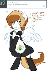 Size: 1200x1881 | Tagged: safe, artist:maccoffee, derpibooru import, oc, oc:coffee cream, unofficial characters only, pony, bipedal, blushing, clothes, crossdressing, femboy, maid, male, socks, trap