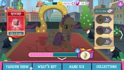 Size: 1280x720 | Tagged: safe, derpibooru import, applejack, clothes, crack is cheaper, dress, gameloft, vip, why gameloft why