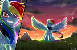 Size: 1669x1080 | Tagged: safe, artist:banzatou, derpibooru import, rainbow dash, awesome, badass, beautiful, best pony, epic, majestic, smirk, solo, spread wings