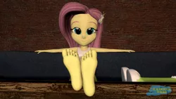 Size: 1191x670 | Tagged: suggestive, artist:dancingtoes, derpibooru import, fluttershy, equestria girls, 3d, barefoot, feet, female, foot fetish, gmod, solo, solo female