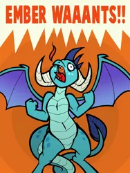 Size: 900x1199 | Tagged: artist:toonbat, cropped, derpibooru import, dragon, ember want, emberzilla, princess ember, safe, solo, spike want, transformation