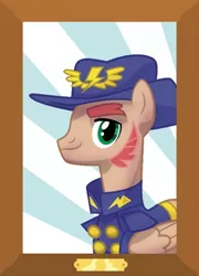 Size: 296x410 | Tagged: ancient wonderbolts uniform, clothes, derpibooru import, general firefly, hat, muttonchops, portrait, safe, the wonderbolts academy handbook, you had one job