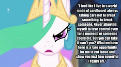 Size: 547x301 | Tagged: a canterlot wedding, derpibooru import, edit, edited screencap, image macro, justice league, justice league unlimited, meme, princess celestia, quote, safe, screencap, supelestia, superman, world of cardboard