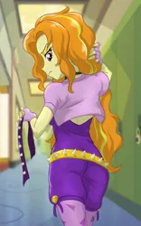 Size: 660x1060 | Tagged: safe, artist:ta-na, derpibooru import, adagio dazzle, equestria girls, ass, canterlot high, clothes, female, hallway, long hair, looking back, loose hair, solo