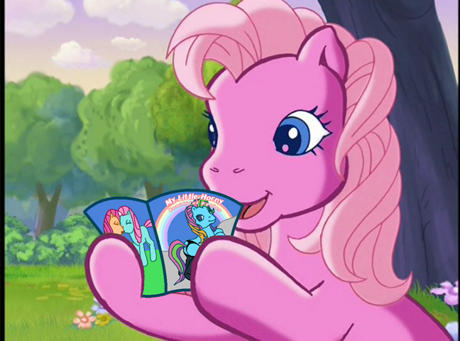 Size: 648x480 | Tagged: clothes, comic, derpibooru import, edit, edited screencap, editor:ah96, g3, greetings from unicornia, kissing, lingerie, minty, pinkie pie (g3), rainbow dash (g3), reading, screencap, sparkleworks, suggestive