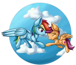 Size: 4336x3744 | Tagged: artist:itresad, cloud, cutie mark, derpibooru import, flying, flying lesson, rainbow dash, safe, scootaloo, scootaloo can fly, scootalove, simple background, the cmc's cutie marks, transparent background