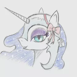Size: 400x400 | Tagged: safe, artist:arcanelexicon, derpibooru import, nightmare moon, pony, cute, female, mare, moonabetes, ribbon, solo, traditional art