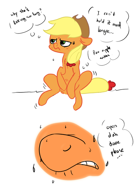 Size: 2480x3425 | Tagged: applejack, artist:theponybox696, colored, color edit, comic:the cutie pee, derpibooru import, desperation, edit, full bladder, need to pee, omorashi, potty dance, potty emergency, potty time, safe, shaking, the cutie map, trotting in place