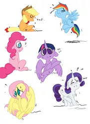 Size: 2480x3425 | Tagged: safe, artist:theponybox696, color edit, derpibooru import, edit, applejack, fluttershy, pinkie pie, rainbow dash, rarity, twilight sparkle, twilight sparkle (alicorn), alicorn, pony, comic:the cutie pee, the cutie map, colored, covering crotch, desperation, equal cutie mark, mane six, need to pee, omorashi, potty dance, potty emergency, potty time, trotting in place