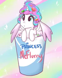 Size: 400x500 | Tagged: safe, artist:h0mi3, derpibooru import, princess flurry heart, pony, cup of pony, cute, flurrybetes, food, ice cream, mcdonald's, mcflurry, micro, princess mcflurry, pun, solo, visual pun