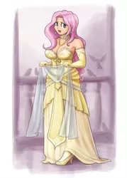 Size: 919x1280 | Tagged: artist:king-kakapo, big breasts, bird, breasts, busty fluttershy, choker, cleavage, clothes, corset, derpibooru import, dress, ear piercing, earring, evening gloves, female, fluttershy, frilly dress, gloves, gown, high heels, human, humanized, jewelry, multiple variants, necklace, piercing, ribbon, scarf, skirt, stockings, suggestive