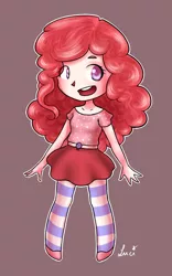 Size: 500x800 | Tagged: artist:lantaniel, belt, clothes, cute, derpibooru import, human, humanized, pantyhose, pinkie pie, safe, shoes, skirt, socks, solo, stockings, striped pantyhose, striped socks