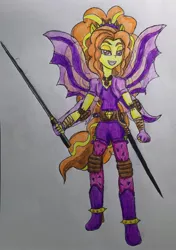 Size: 1722x2451 | Tagged: safe, artist:bozzerkazooers, derpibooru import, adagio dazzle, equestria girls, fin wings, kusanagi, ninja, ponied up, solo, sword, traditional art, weapon