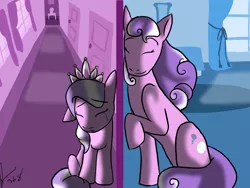 Size: 1194x900 | Tagged: alex warlorn, artist:moonstruck-badger, derpibooru import, diamond tiara, fanfic, fanfic art, pony pov series, sad, safe, screwball, separation, split screen