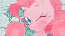 Size: 1366x768 | Tagged: against glass, artist:banditrant, artist:qpqp, derpibooru import, edit, glass, one eye closed, pinkie pie, safe, solo, wallpaper, wallpaper edit, wink