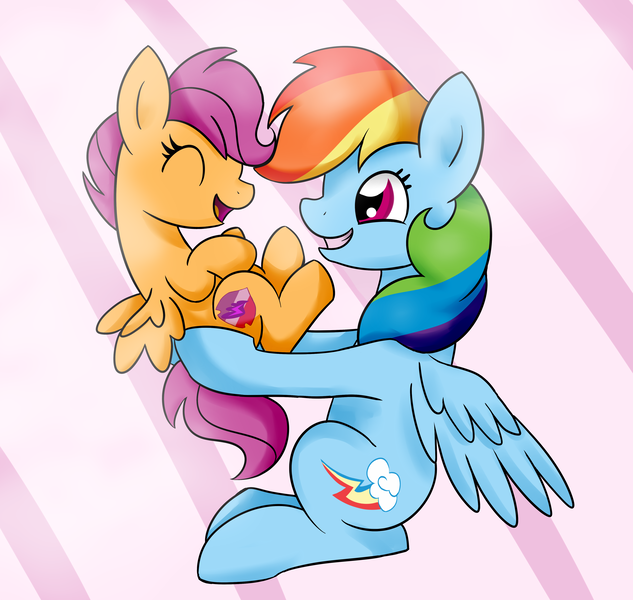 Size: 4096x3880 | Tagged: safe, artist:mississippikite, derpibooru import, rainbow dash, scootaloo, pony, crusaders of the lost mark, cute, cutealoo, cutie mark, female, filly, holding a pony, scootalove, the cmc's cutie marks