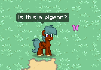 Size: 338x233 | Tagged: safe, derpibooru import, screencap, butterfly, pony, pony town, is this a pigeon, solo