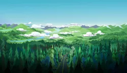 Size: 1920x1105 | Tagged: safe, derpibooru import, screencap, equestria girls, legend of everfree, background, cloud, forest, mountain, no pony, pine tree, road, scenery, scenery porn, tree, wilderness