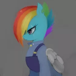 Size: 1650x1650 | Tagged: alternate timeline, amputee, apocalypse dash, artificial wings, artist:yowal, augmented, crystal war timeline, derpibooru import, mechanical wing, pixiv, prosthetic limb, prosthetics, prosthetic wing, rainbow dash, safe, scar, solo, the cutie re-mark, torn ear, wings