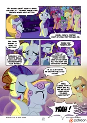 Size: 2894x4093 | Tagged: safe, artist:mister-saugrenu, derpibooru import, applejack, fluttershy, pinkie pie, rainbow dash, rarity, spike, sweetie belle, twilight sparkle, twilight sparkle (alicorn), alicorn, pony, comic:art block, comic, hug, mane seven, mane six, patreon, patreon logo