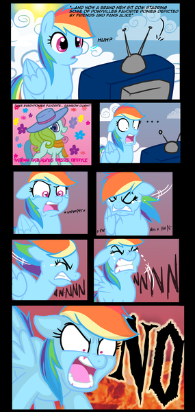 Size: 2788x5870 | Tagged: angry, artifact, artist:thex-plotion, big no, comic, crying, derpibooru import, g3.5, meme origin, metalocalypse, no, rainbow dash, rainbow dash always dresses in style, safe, television