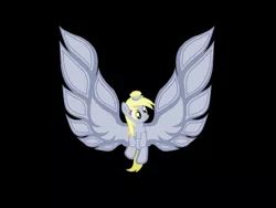 Size: 1600x1200 | Tagged: safe, artist:drewq123, derpibooru import, derpy hooves, pegasus, pony, epic derpy, female, food, logo parody, mare, muffin, solo, wings