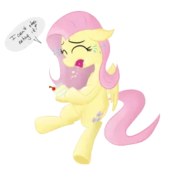 Size: 1387x1360 | Tagged: safe, artist:tixolseyerk, derpibooru import, fluttershy, bulimia, cake, crying, eating, eating disorder, food, image, png, simple background, sitting, solo, speech bubble, transparent background