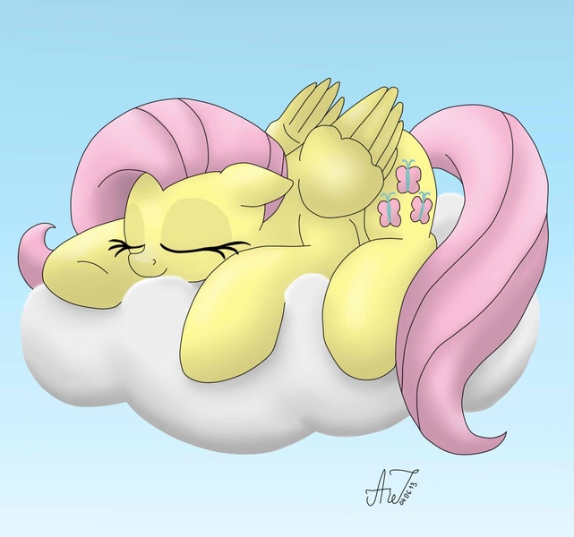 Size: 1200x1124 | Tagged: artist:artyjoyful, cloud, derpibooru import, fluttershy, gradient background, safe, sleeping, solo