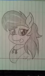 Size: 480x800 | Tagged: safe, artist:zemer, derpibooru import, octavia melody, vinyl scratch, cutie mark accessory, implied shipping, lined paper, monochrome, sketch, solo, tongue out, traditional art